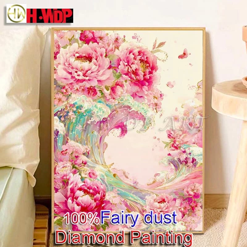 HWDP 100% Fairy Dust Diamond Painting Kit Flower Square Diamond Embroidery Diamond Art Cross Stitch Wall Art Full Crystal Decor