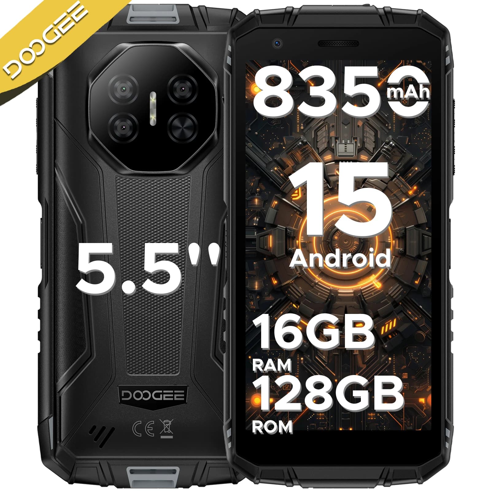 DOOGEE Fire 3 Pro Smartphone 5.5" IP68 Telefono Robusto Display HD+ 16GB+128GB Android 16 Batteria 8350mAh Unsioc T7200 NFC Face ID