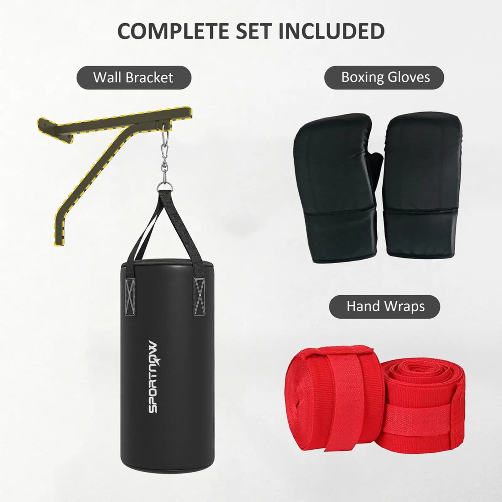 Non-filled boxing bag for adults, wall mounting set for heavy bags with boxing gloves, bracket with swivel hook Other exercise equipment