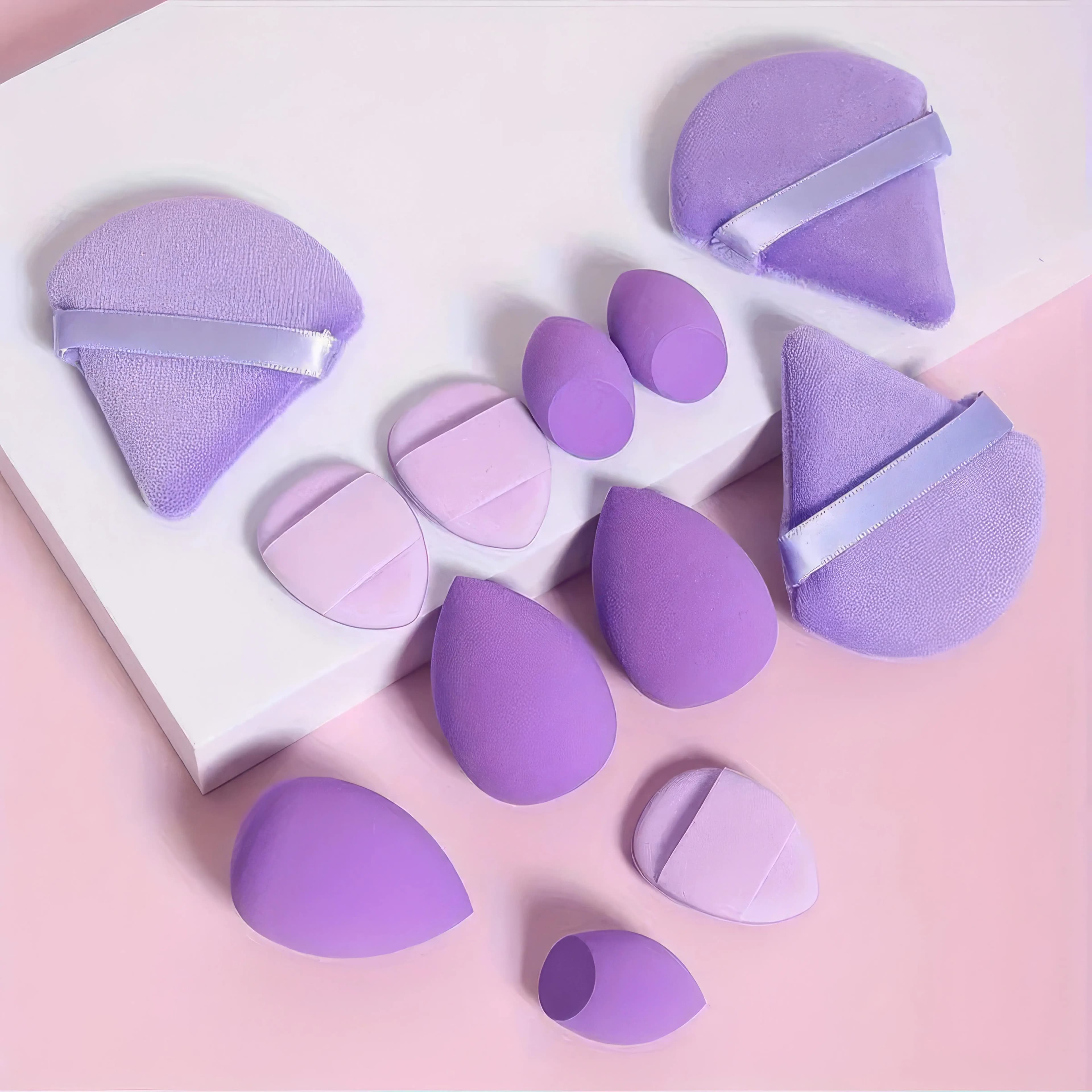 Set di 12 spugne per trucco viola | Confezione multipla di frullatori di bellezza senza lattice per fondotinta impeccabile