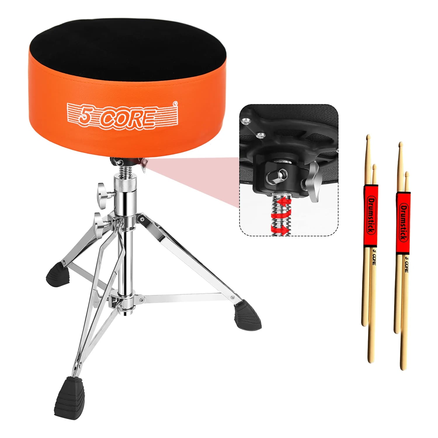 5 Core Drum Throne 5" Padded Guitar Stool Adjustable Heavy Duty Music Chair Seat w Luxury Velvet Top DS CH ORG VEL HD