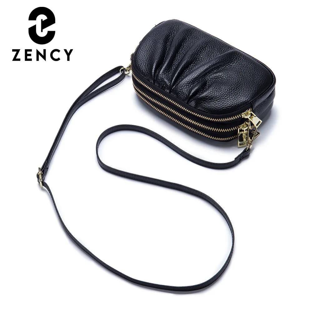 Borsa a tracolla da donna Zency in morbida pelle con strato superiore in pelle, design classico e semplice, borsa a tracolla multifunzionale per lo shopping e per il telefono