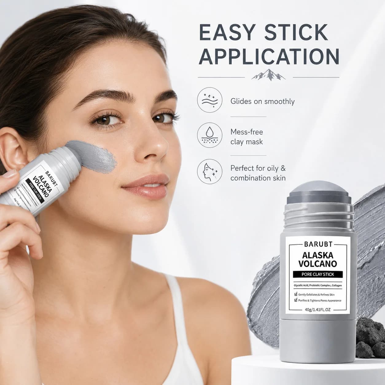 Portable Clay Stick Facial Mask Volcanic Mud Purifying Mask Stick Oil Control Refine Skin Texture Deep Clean Pore Minimizing Face Mask