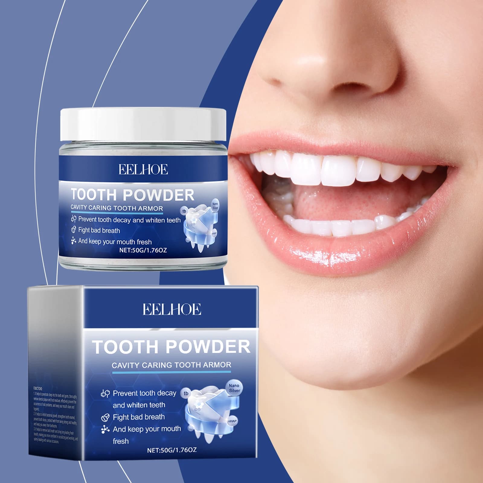Eelhoe 50g Detergent Powder Teeth Flavour Mint Coffee Fume Tea Sweater Oral Hygiene Bad Food Whitening powder for fresh teeth