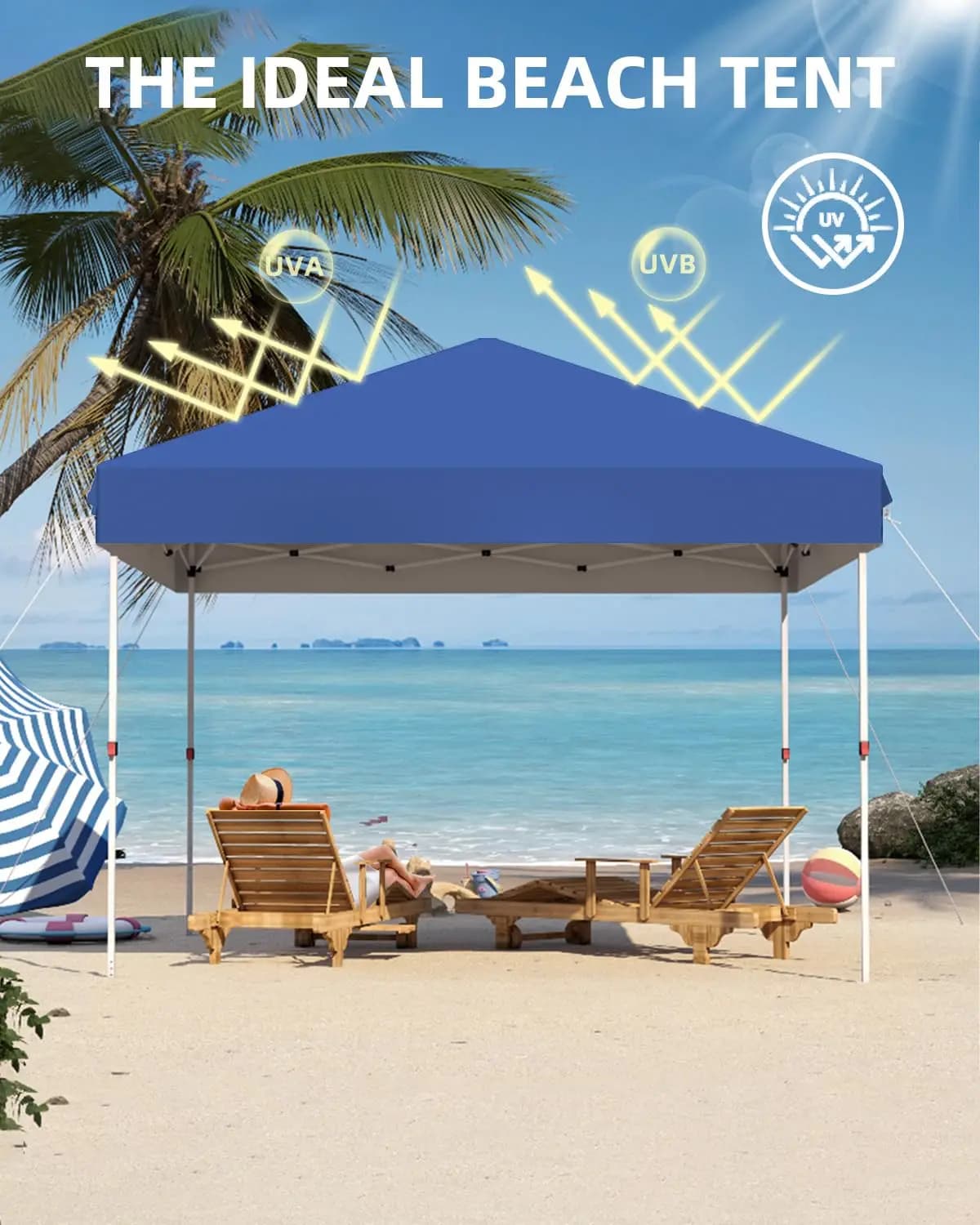 10x10 Pop Up Canopy with One Button Push Setup - Heavy Duty Outdoor Canopy Tent with Portable Roller Bag - 3 Adjustable Height, 4 Weight Bags, 8 Stakes & 4 Guy Ropes Included, Blue