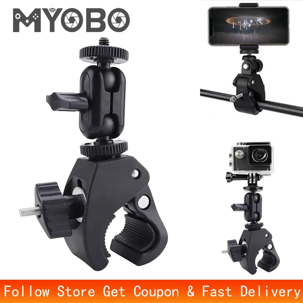 MYOBO Supporto per staffa per clip per manubrio per bicicletta e moto per GoPro Hero 13/12/11 Insta360 DJI Yi SJCAM - Accessorio per treppiede monopiede