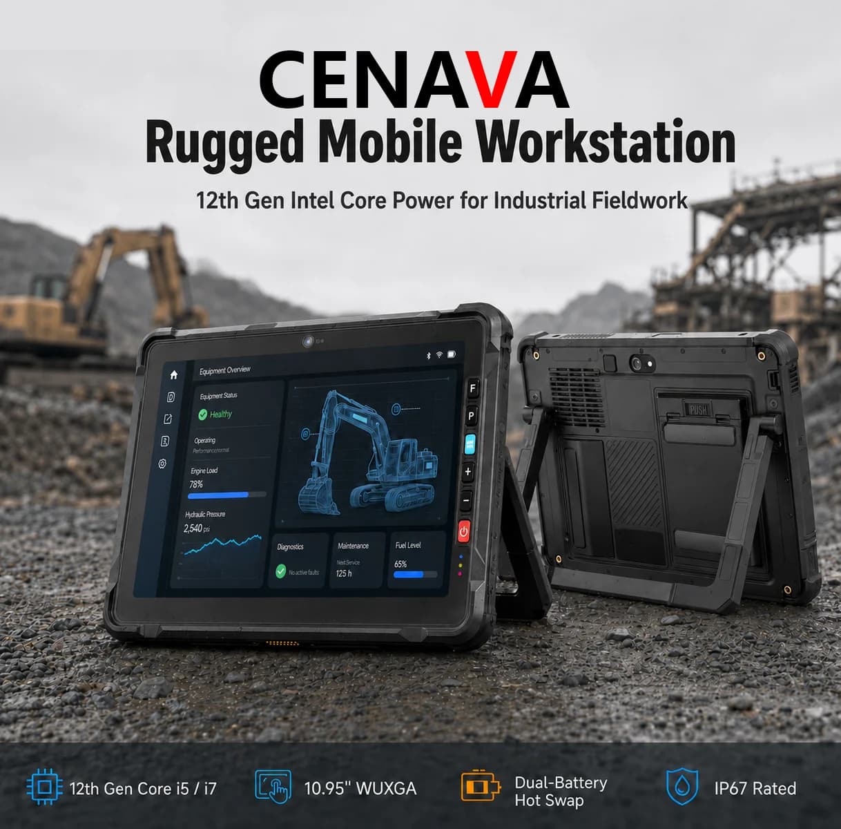 CENAVA W109U 10.95 Inch IP67 Rugged Windows 11 Tablet Intel Core i5 i7 DDR5 8600mAh Dual Battery RJ45 RS232 Industrial Tablet PC