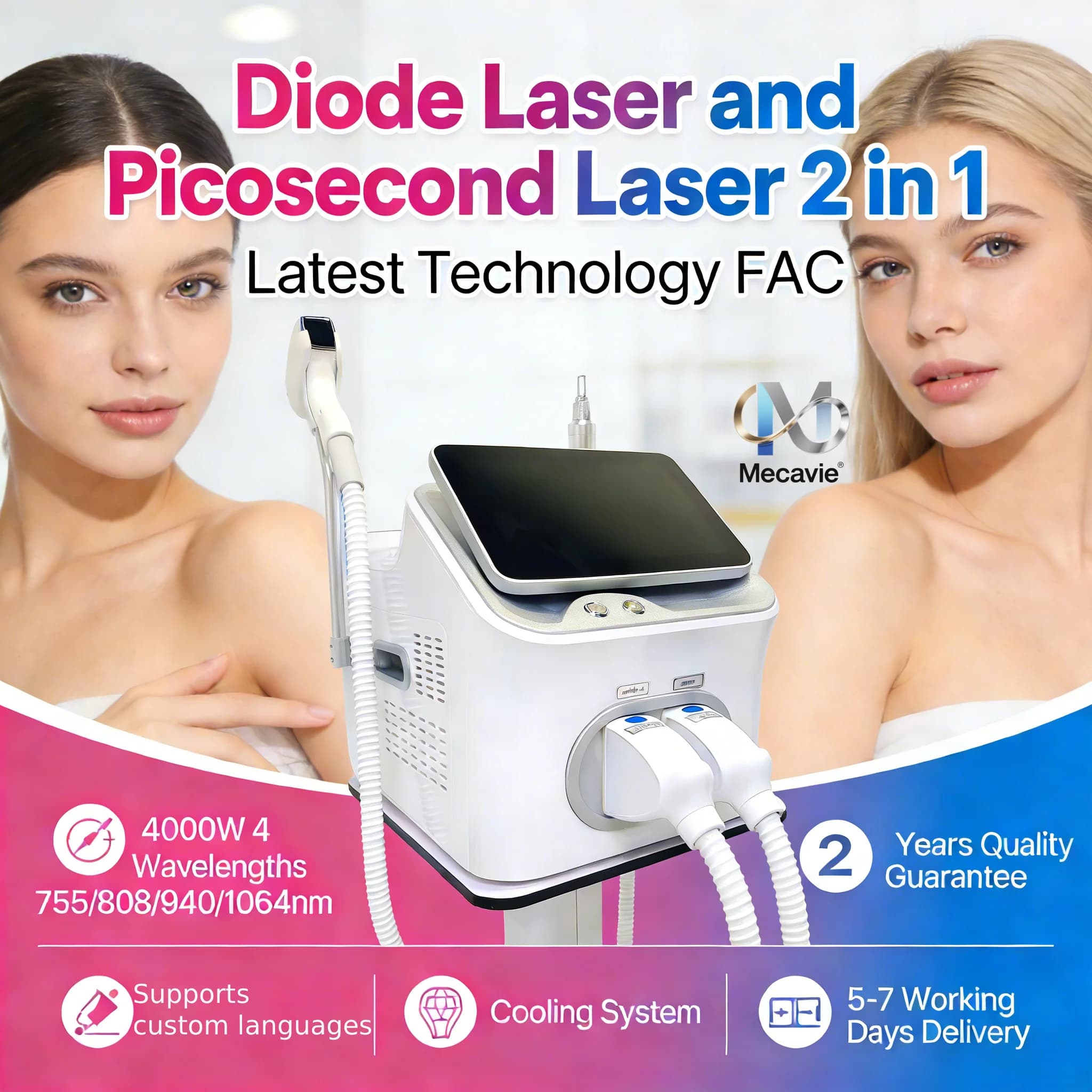 Nuovo 2026 Soprano Ice 4000W Diodo e Laser Pico Multi-Lunghezza d'Onda, Apparecchiatura Estetica Professionale per Rimozione Permanente dei Peli e Tatuaggi