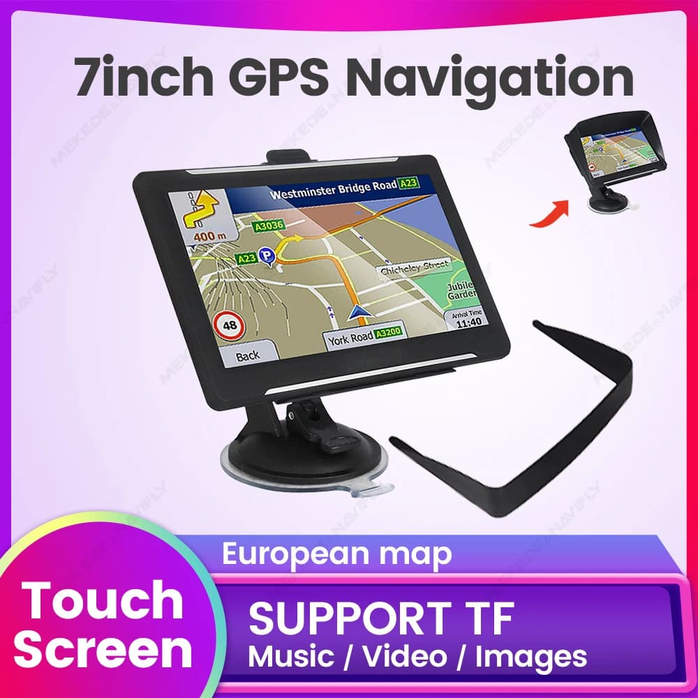 2025 Ultimo mappa europea incorporata 7 "navigazione GPS per auto camion parasole Sat Nav navigazione GPS audio FM Muis lettore video scheda SD