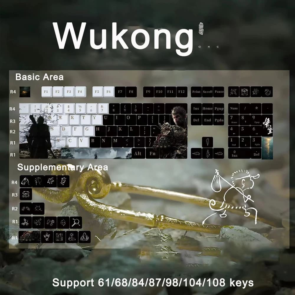 125 Key MiFuny WuKong Theme Keycaps PBT Keycap Cherry Profile Key Caps for Wooting Custom Mechanical Keyboard Gaming Accessories