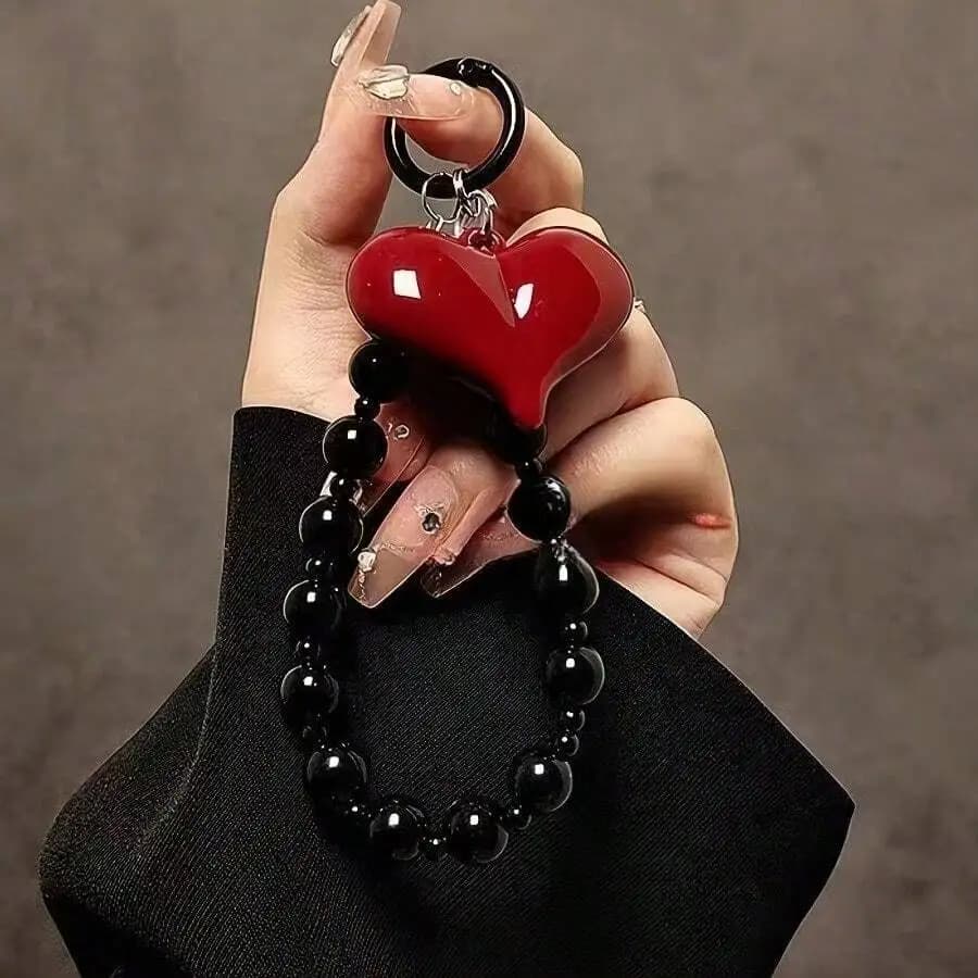 Heart Beaded Phone Lanyard, Heart-shaped Phone Decor Anti-lost Strap, Fashionable Phone Hanging Accessory, Suitable for Key Chain, Birthday Gift, Christmas, New Year Holiday Gift Compatible With Android and Most Smartphone,Gifts for Mother, Family, Friend