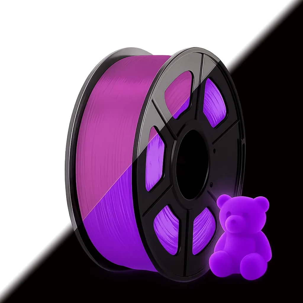 Filament TPU 95A for 3D Printer Luminescent to the Hole, 1.75mm, 250g, Dimensional Accuracy +/- 0.03, 250m Coil, Purple