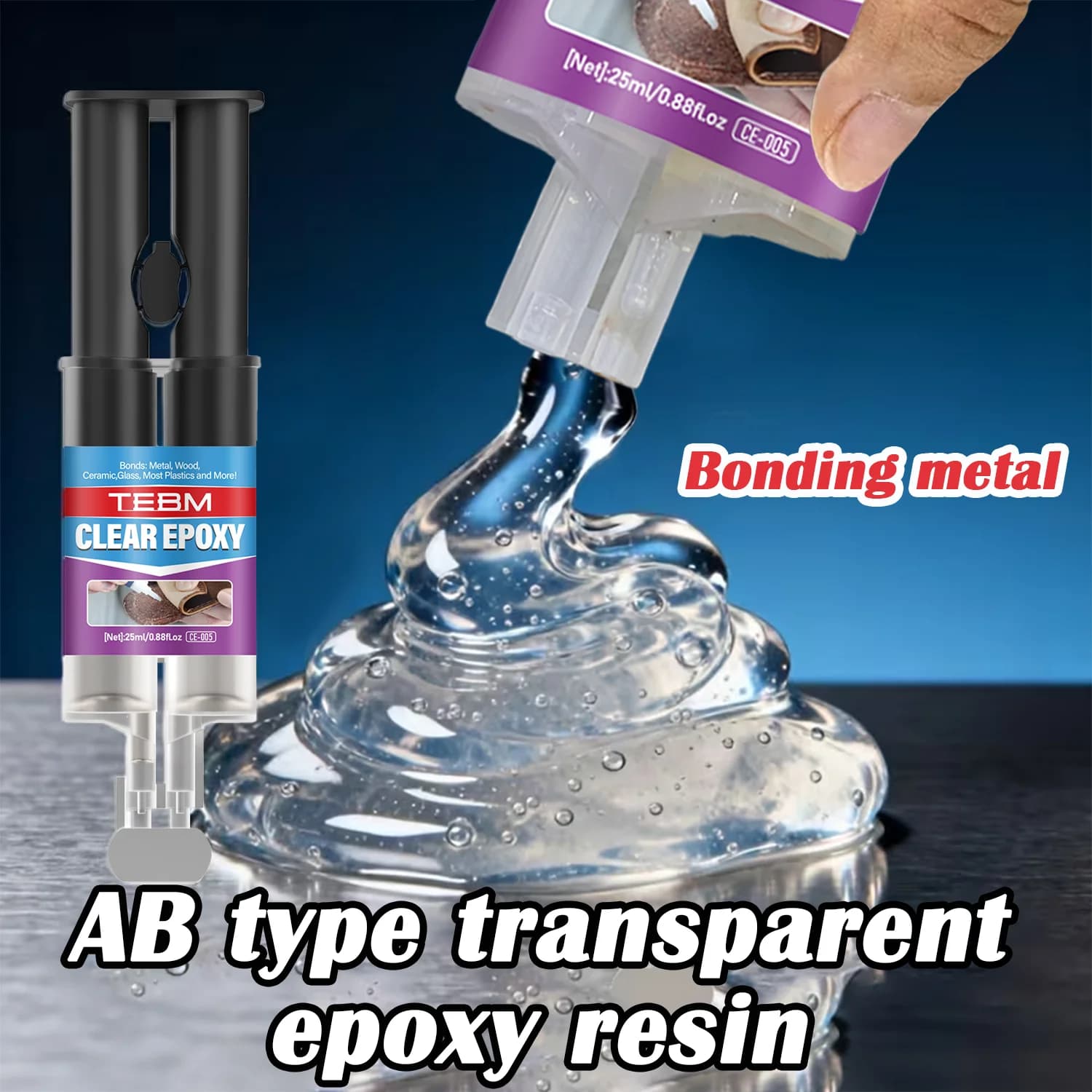 Resina Epossidica Trasparente AB, Colla a Presa Rapida 5 Minuti per Saldatura di Metallo, Plastica, Ceramica, Vetro, Gomma, Legno, Pietra, Gioielli