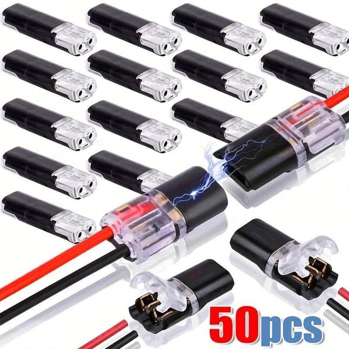 Quick Splice Solderless Connectors 50pcs Electrical Wire Cable Snap-in Blocks 2-Pin Dual Way for LED Strip Car Low Voltage Tool-