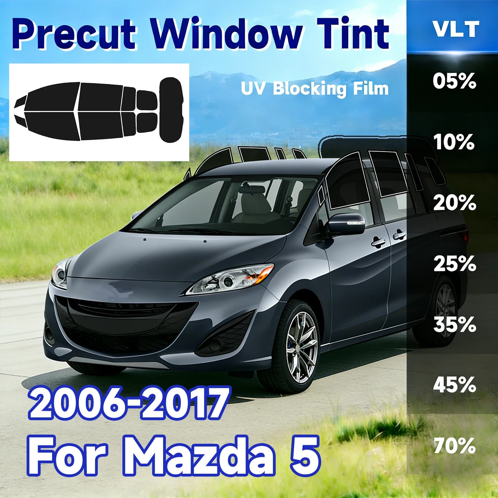 Precut Window Tint Car for Mazda 5 2006-2017 Auto Sun Uv Blocking Heat & Glare 2Ply Window Custom Protector Privacy Films Shade