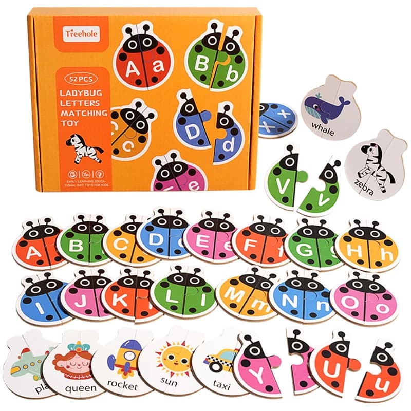Lettere abbinate Montessori Giocattolo motore fine Parole in legno Accoppiamento Giocattolo educativo precoce Carte coccinella Ordinamento dei colori Giocattoli per bambini