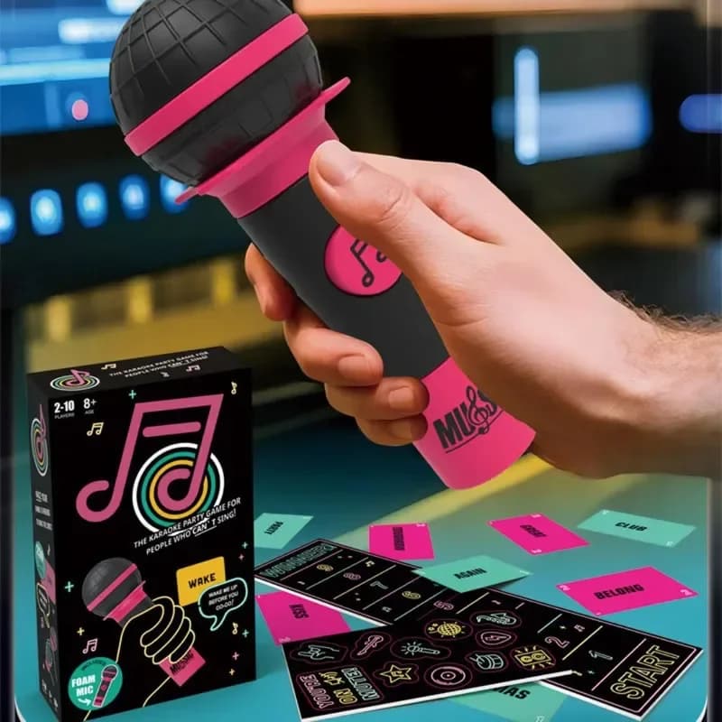 Emozionante Gioco di Karaoke con Microfono, Gioco da Tavolo per 2-10 Giocatori, per Cantanti Non Esperti, 125 Carte con Testi, Gioco per Feste in Famiglia