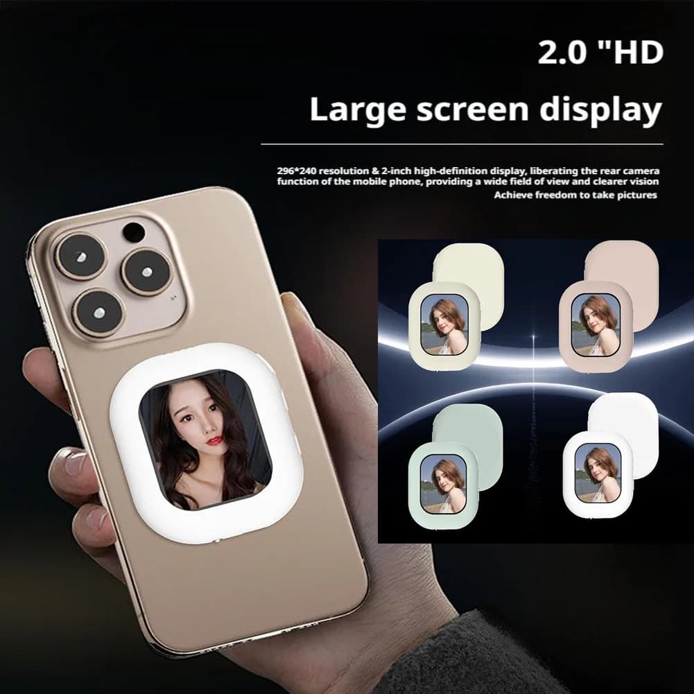 Mini schermo per selfie wireless, schermo per monitor selfie Vlog per telefono magnetico da 2,0 pollici, compatibile con Android