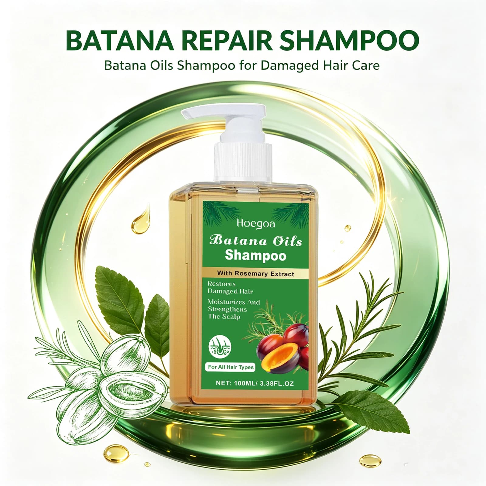 Batana Oil Shampoo Rosemary Hair Growth Strengthens Nourishing Rejuvenating for Softness Volume Reduces Hair Loss Restore Damaged Split Scalp Cleansing Dandruff Control Moisturizing Daily Care