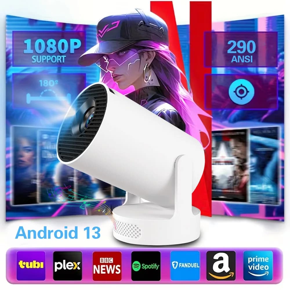 Proiettore 2025 HY300 Ultra 8K Android 13 Dual Wifi6 290ANSI Allwinner H726 BT5.0 1080P 1280*720P per Home Cinema e Uso Esterno