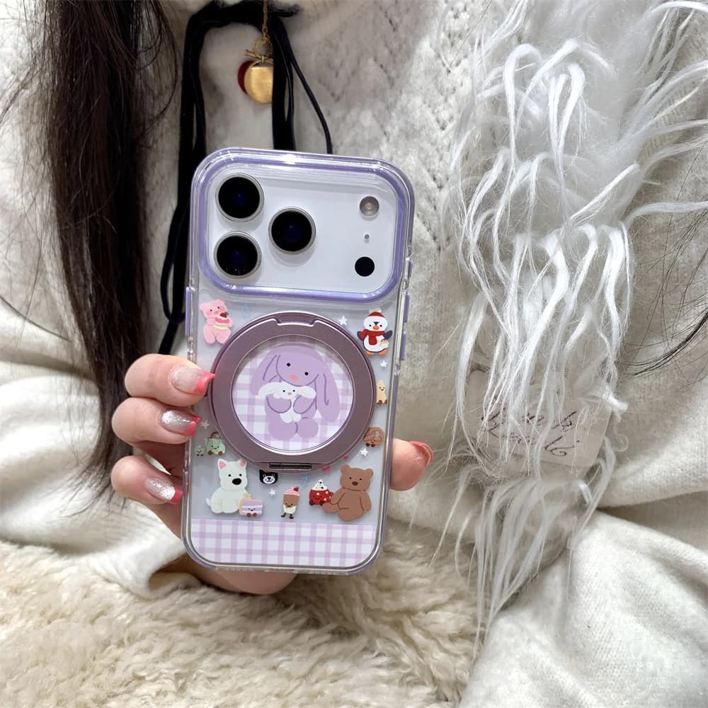 Nuova Custodia Magnetica con Supporto a Forma di Animale Carino, Adatta per iPhone 17 Pro Max 15/16 13/14 ProMax, Cover Protettiva Anti-Caduta