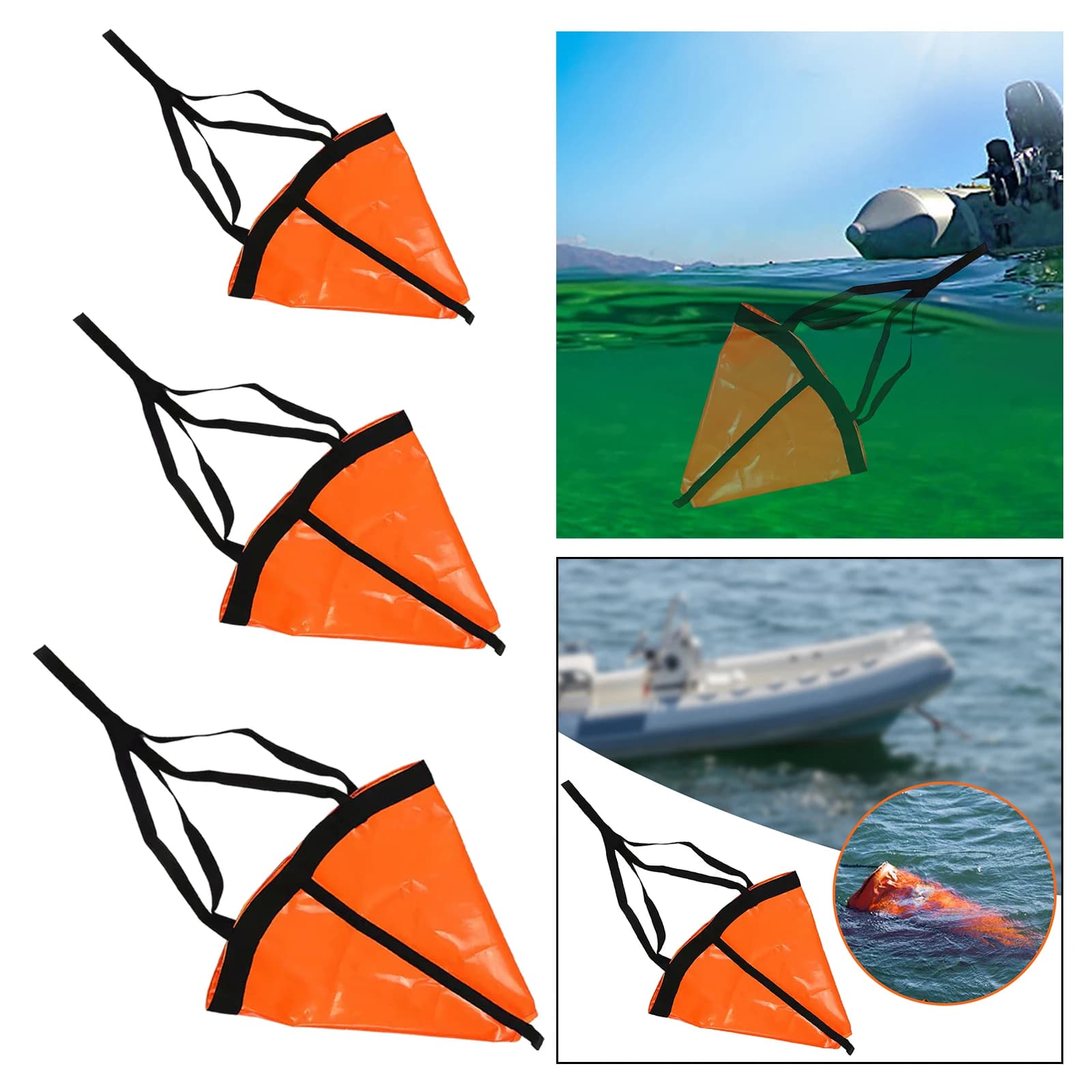 Sea Anchor Drift Sock for Fishing Boat Nylon Parachute Drift Anchor Fishing Drogue for Marine Boat/Jet Ski/Sail Boat