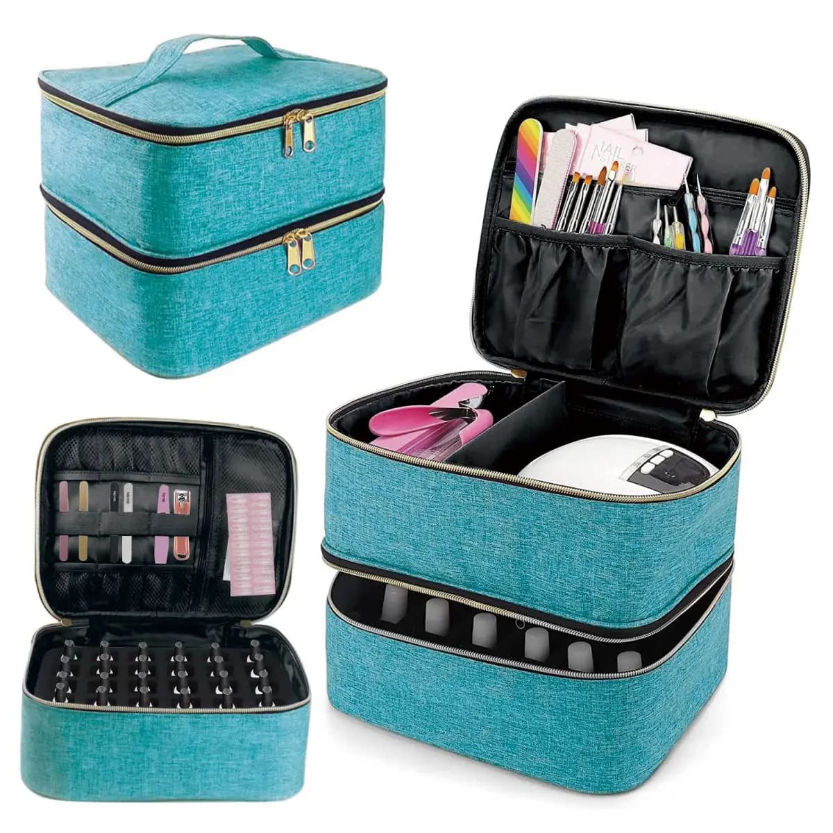 Borsa tote cosmetica portatile a doppio strato per organizer per smalti per unghie per ragazze e donne, nail art, olio essenziale, set cosmetico