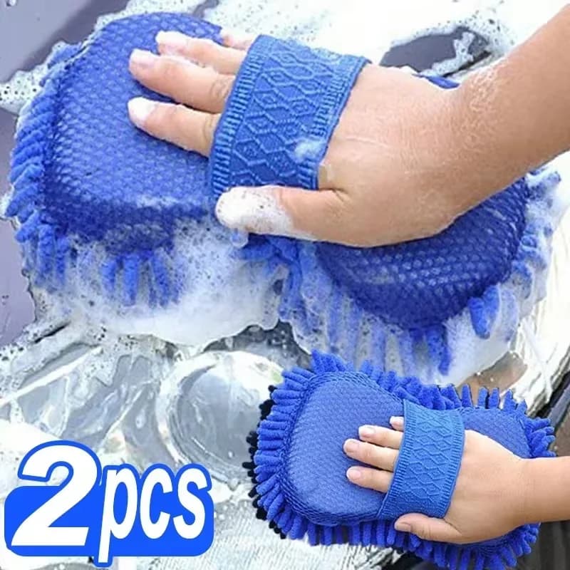 Kit Lavaggio Auto in Microfibra Blu (1/2 Pezzi), Spugna e Guanto per Pulizia Auto, Accessori Essenziali per Detailing Auto