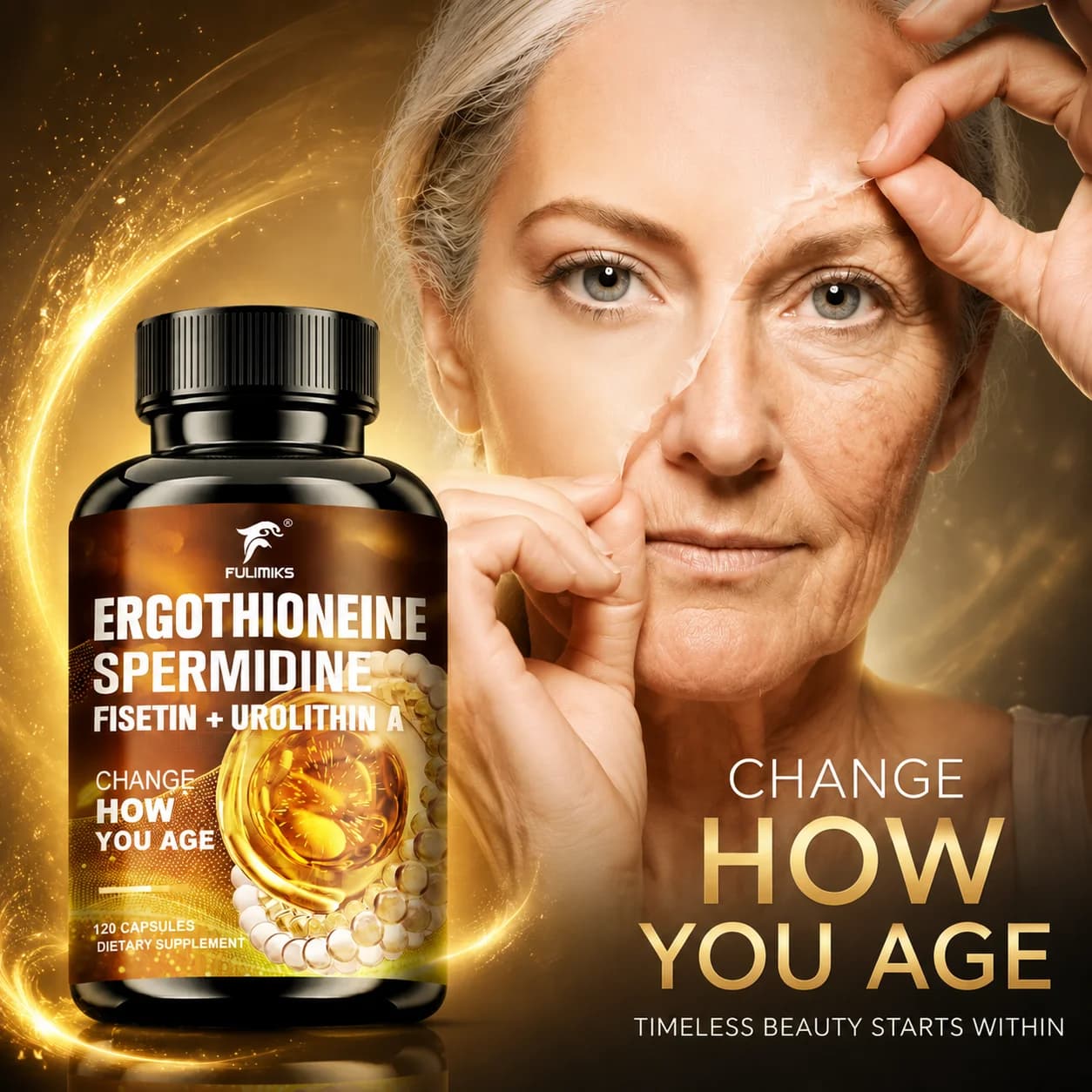 Ergothioneine Spermidine Capsules, with Urolithin A Resveratrol & PQQ, Support Anti Aging, Antioxidant, Skin Hair Nails Vitality