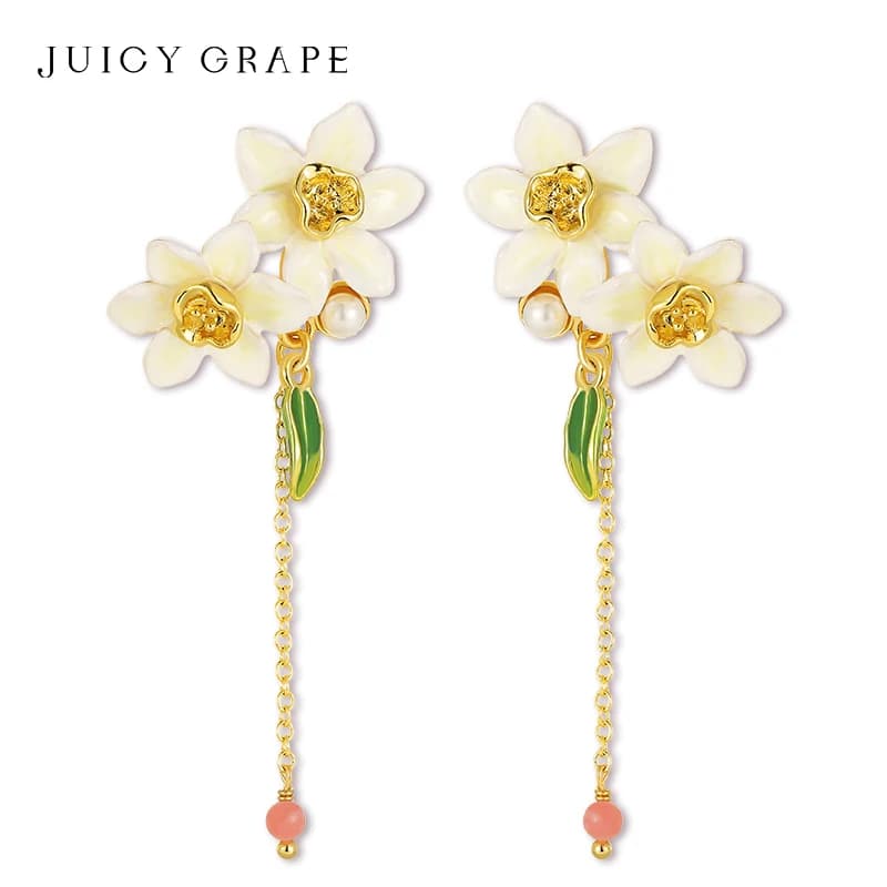 Succose Grape narciso nappe orecchini per le donne Handmake smalto fiore orecchini asimmetrici gioielli festa di compleanno