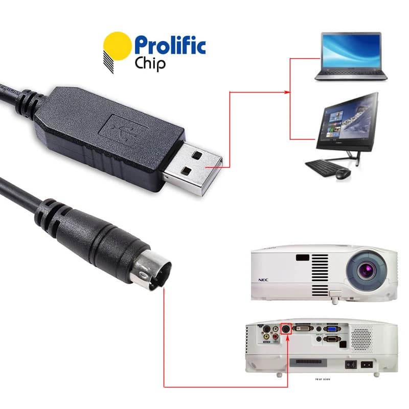 Prolific PL2303GT Cavo di comunicazione di controllo PC seriale RS232 da USB a Mini Din a 8 pin per proiettori NEC VT590/VT595/VT695/VT700