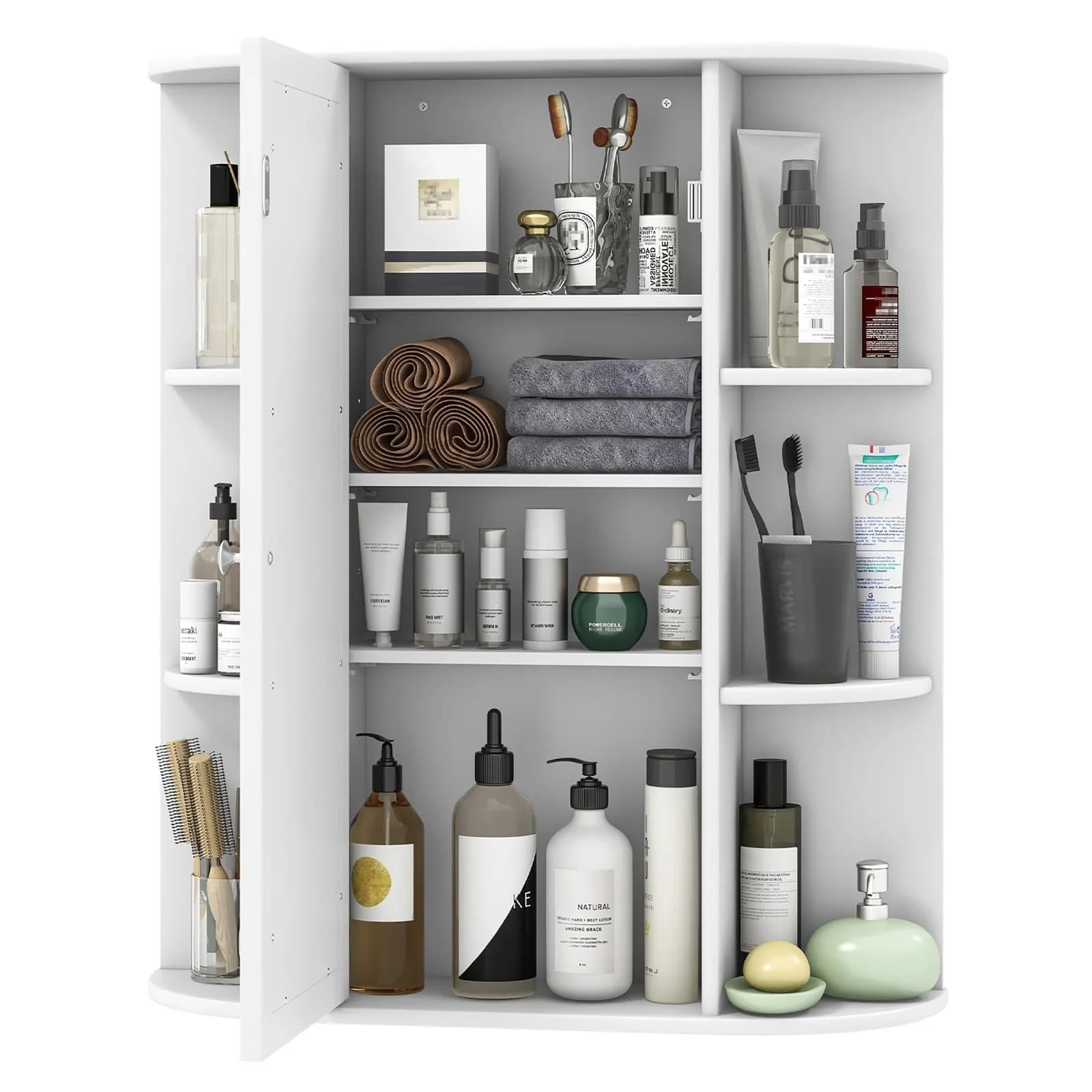 Mobiletto da bagno con ripiani a porta singola, mobiletto da parete con organizer a specchio