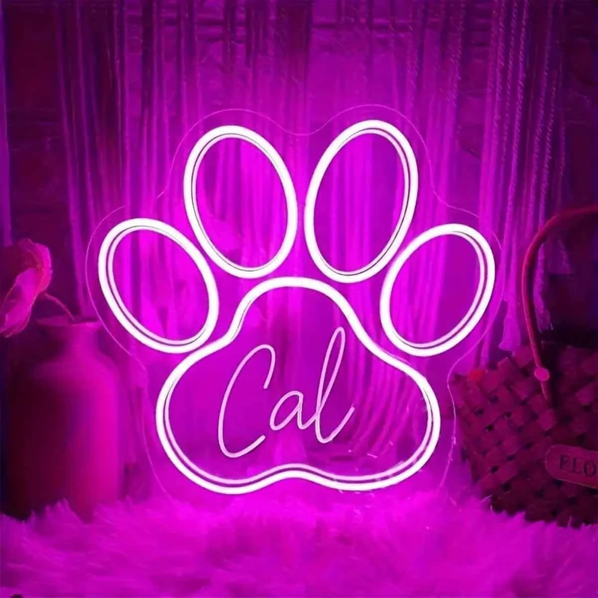 Insegna al Neon Personalizzata con Impronta di Zampa e Testo, Decorazione per Porta e Parete per Casa/Ufficio/Negozio, Regali per Compleanno/Matrimonio/Anniversario/Inaugurazione Casa