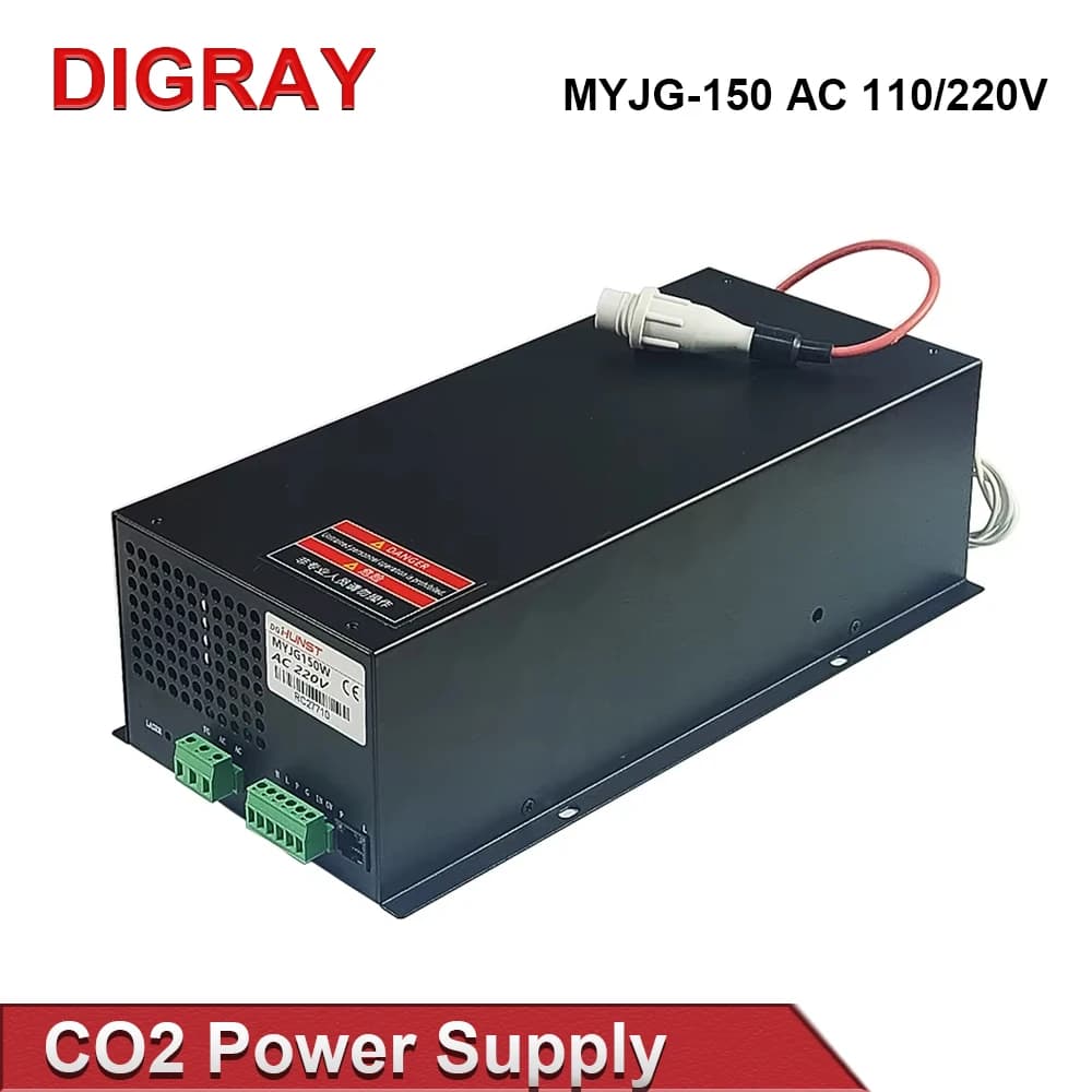 Alimentatore laser CO2 DIGRAY MYJG 150W supporta tensioni 110/220V e viene utilizzato per macchine per incisione e taglio laser da 130W e 150W