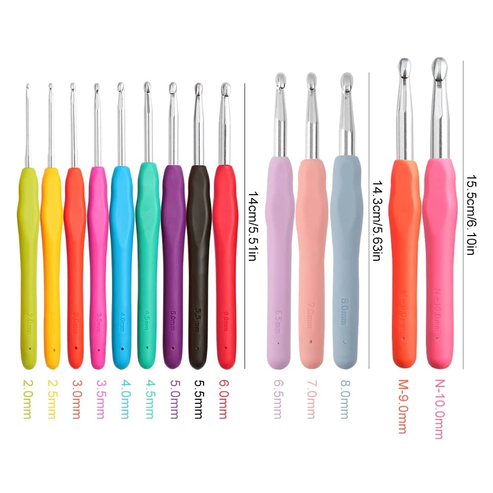 2-10mm Rubber Handle Crochet Hooks Ergonomic Aluminum Knitting Needles DIY Handmade Yarn Weave Crochet Sewing Tools Accessories