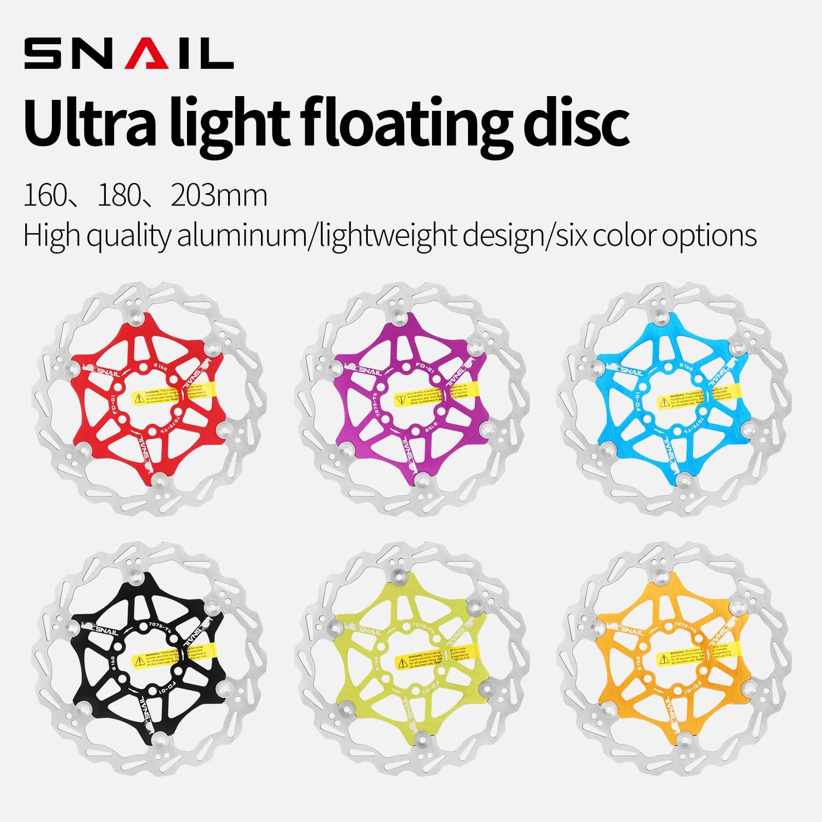 SNAIL Bicycle Floating Rotor 160/180/203mm 6-Bolt Disc Rotor Mountain Bike Brake Pads Floating Disc Bicycle Rotors