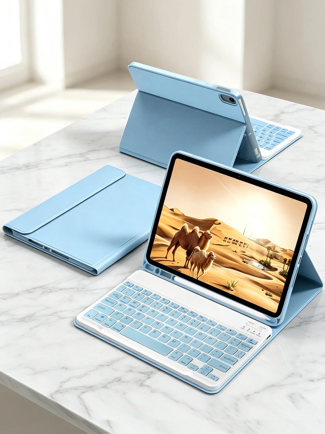 Solid Blue Flip iPad Case with Detachable Magnetic Keyboard,Slim Kickstand&Pencil Slot,for iPad 7/8/9,Air 3 10.2/10.5"
