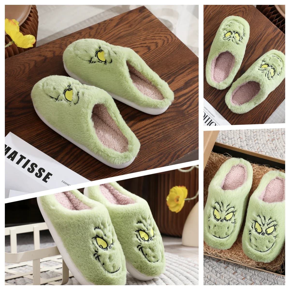 Women's Slippers in Warm Plush for Interior, Comfortable House Shoes in Non-slip Cotton (38-39)