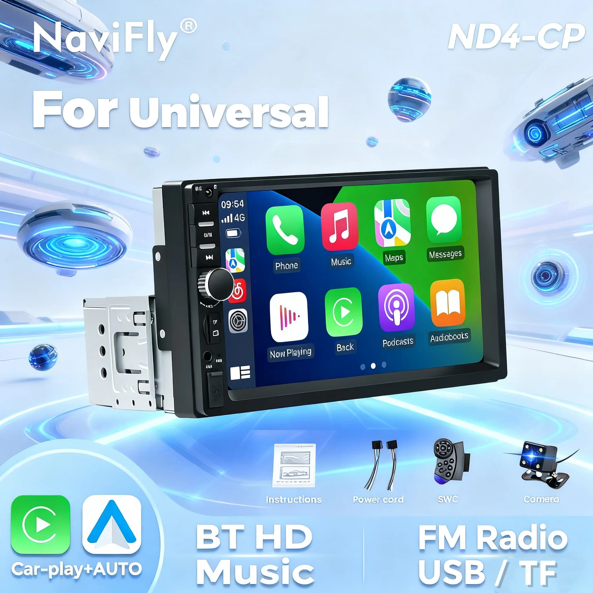 Navifly Autoradio Universale 7 Pollici 1 Din con Schermo Touch, Lettore MP5, GPS, Stereo, TF, FM, CarPlay e Sistema Smart Auto