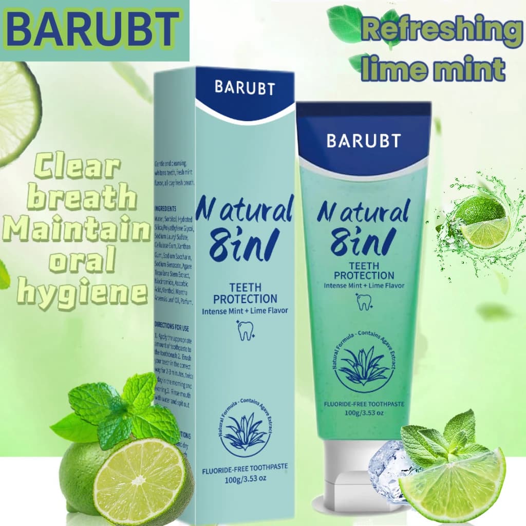 BARUBT Whitening toothpaste with lime and mint Natural ingredients that gently clean teeth, refresh breath, clean, moisturize and give shine