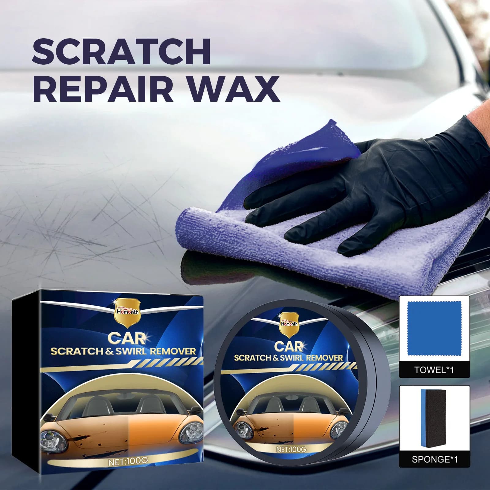 Homonth 100g Cera per riparazione graffi auto Ristrutturazione vernice automatica Lucidatura Scratch Swirl Remover Macchie pulite Manutenzione Cappotto Cera per auto