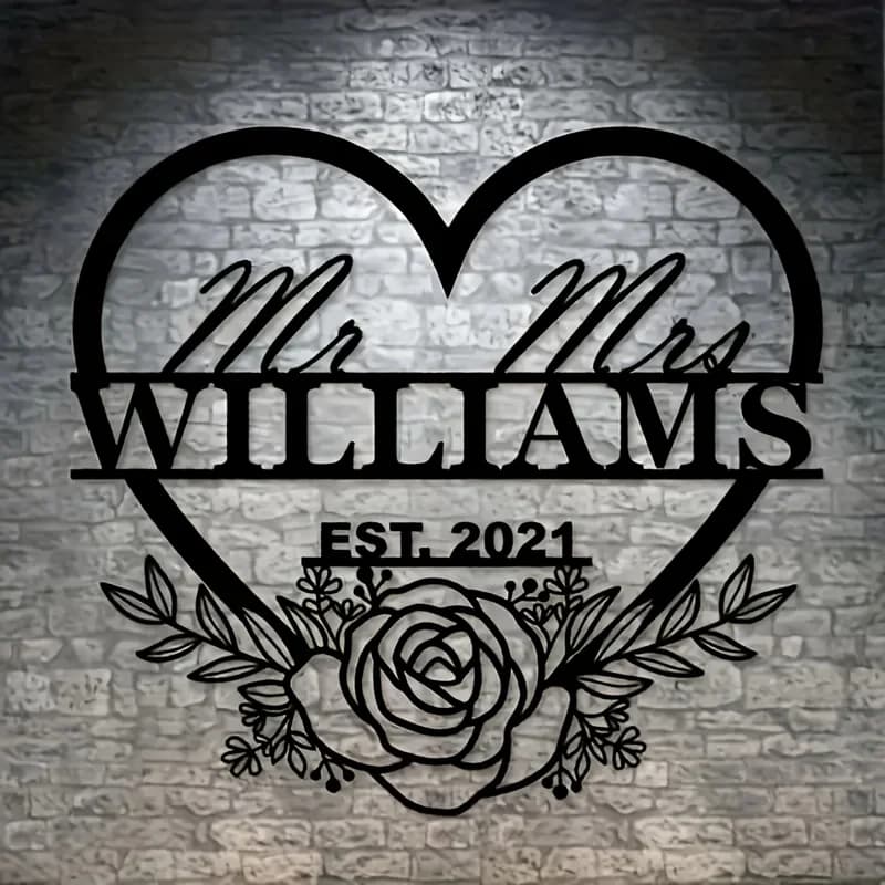Custom Metal Plate Mr. & Mrs. William - Custom Wall Decoration with Wedding Names, Anniversary Gift and Home Inauguration