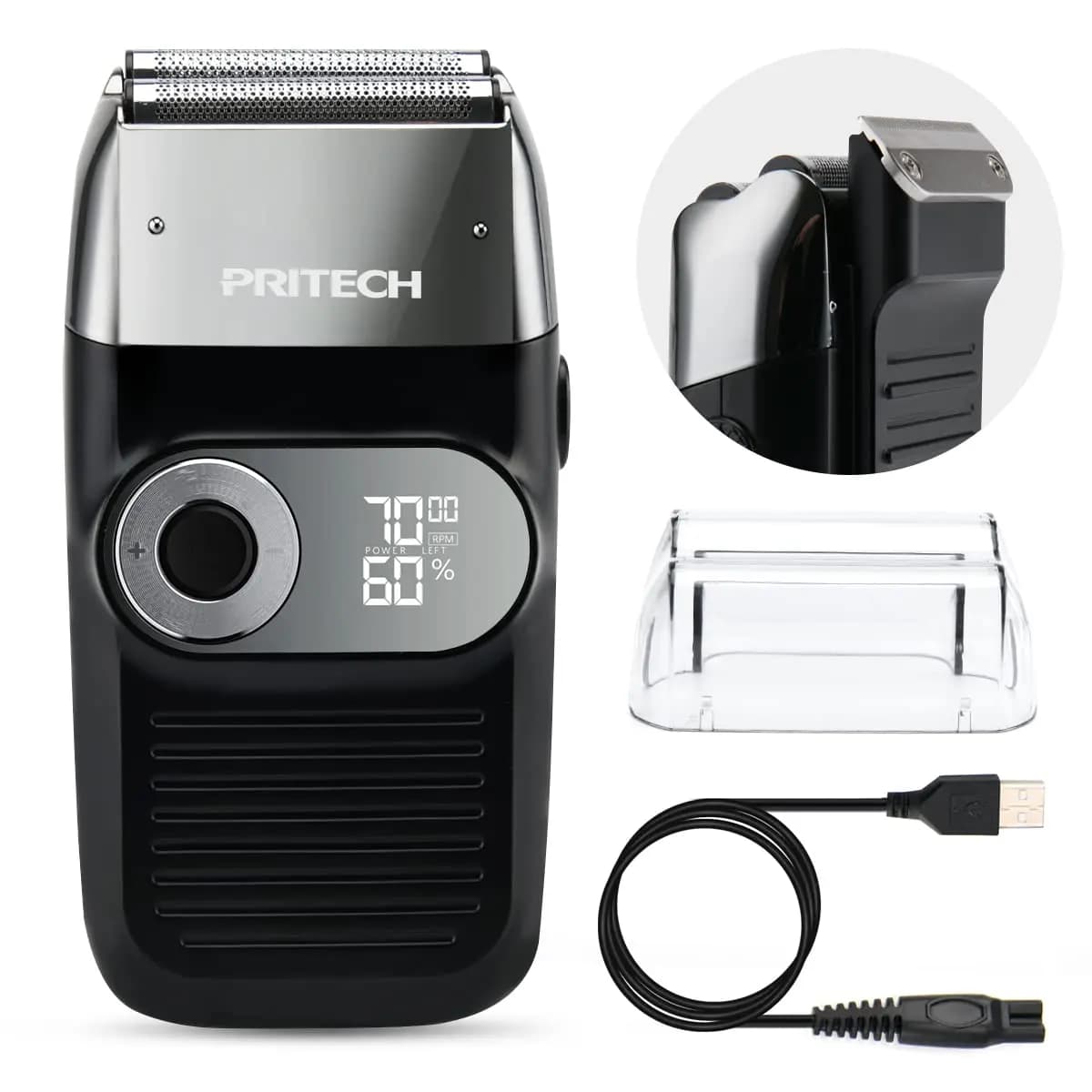 Pritech rechargeable electric shaver for men razor Cordless waterproof beard Trimmer head depilator safety barber accessories