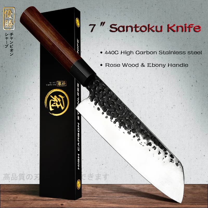 Santoku knife Japanese kitchen knives Chef high carbon 440C mannaia stainless steel vegetables kitchen utensils rose wood ebony new