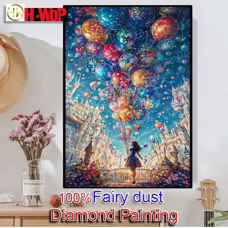 Balloon Girl 100% Fairy Dust Diamond Painting Square Mosaic Embroidery Full Crystal Handicrafts Cross Stitch Diamond Art Decor