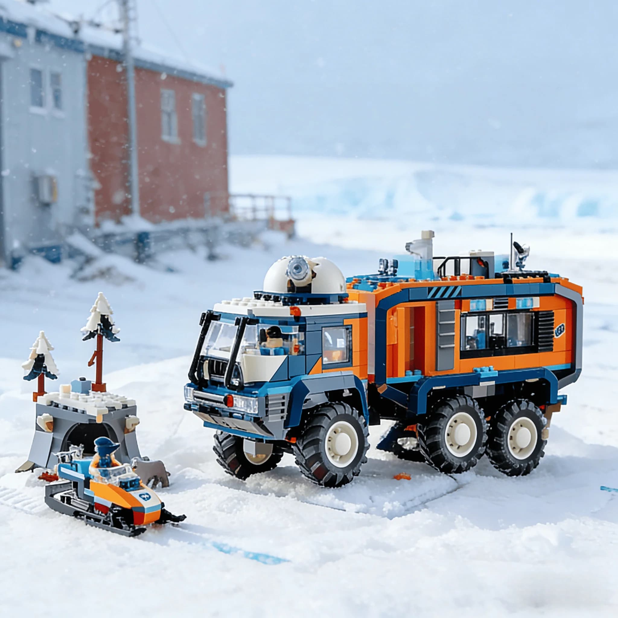 Set di Costruzioni Arctic Explorer Science Lab Truck, Veicolo con Sospensioni a 6 Ruote e Minifigure Snowmobile, Educativo STEM