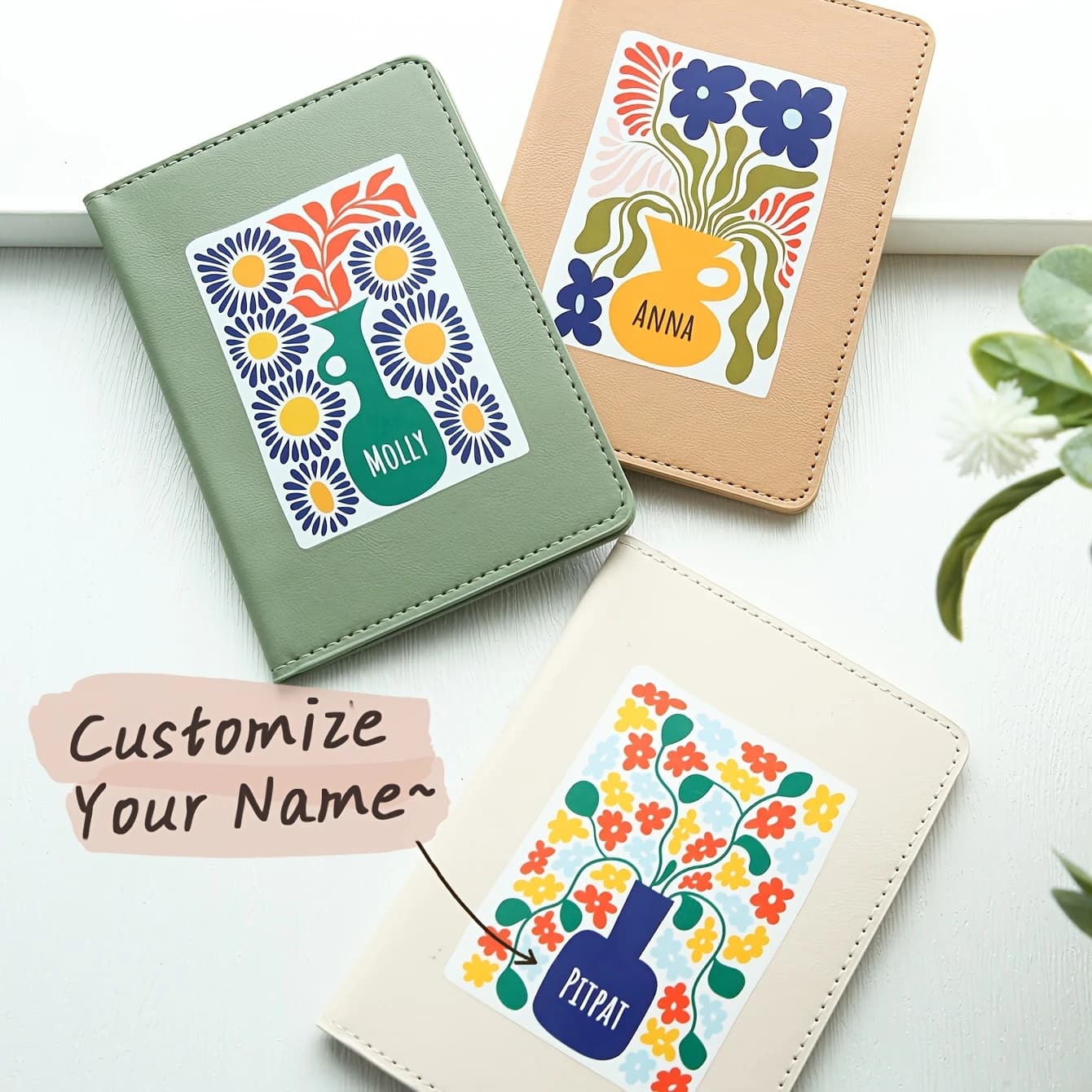 Customized Name Passport Holder, Fashion Artificial Leather with Colorful Flower Print, Lightweight & Foldable, Open Closure