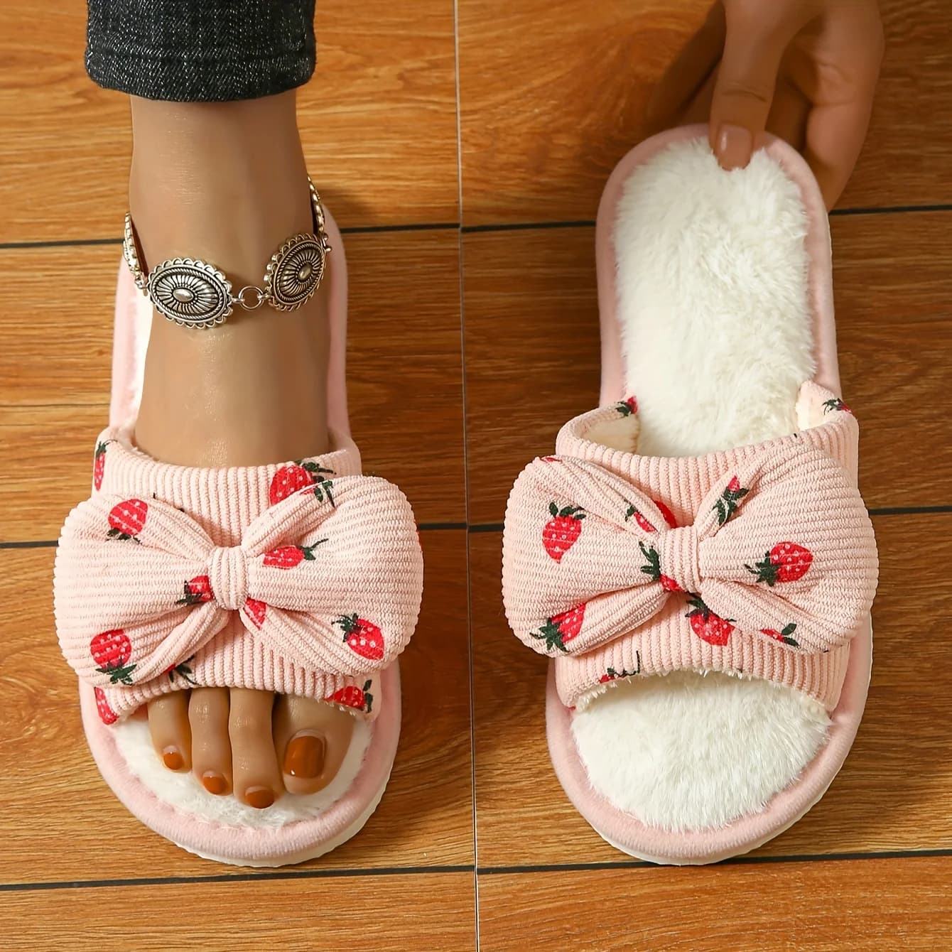 Women's Strawberry Bow Home Slippers