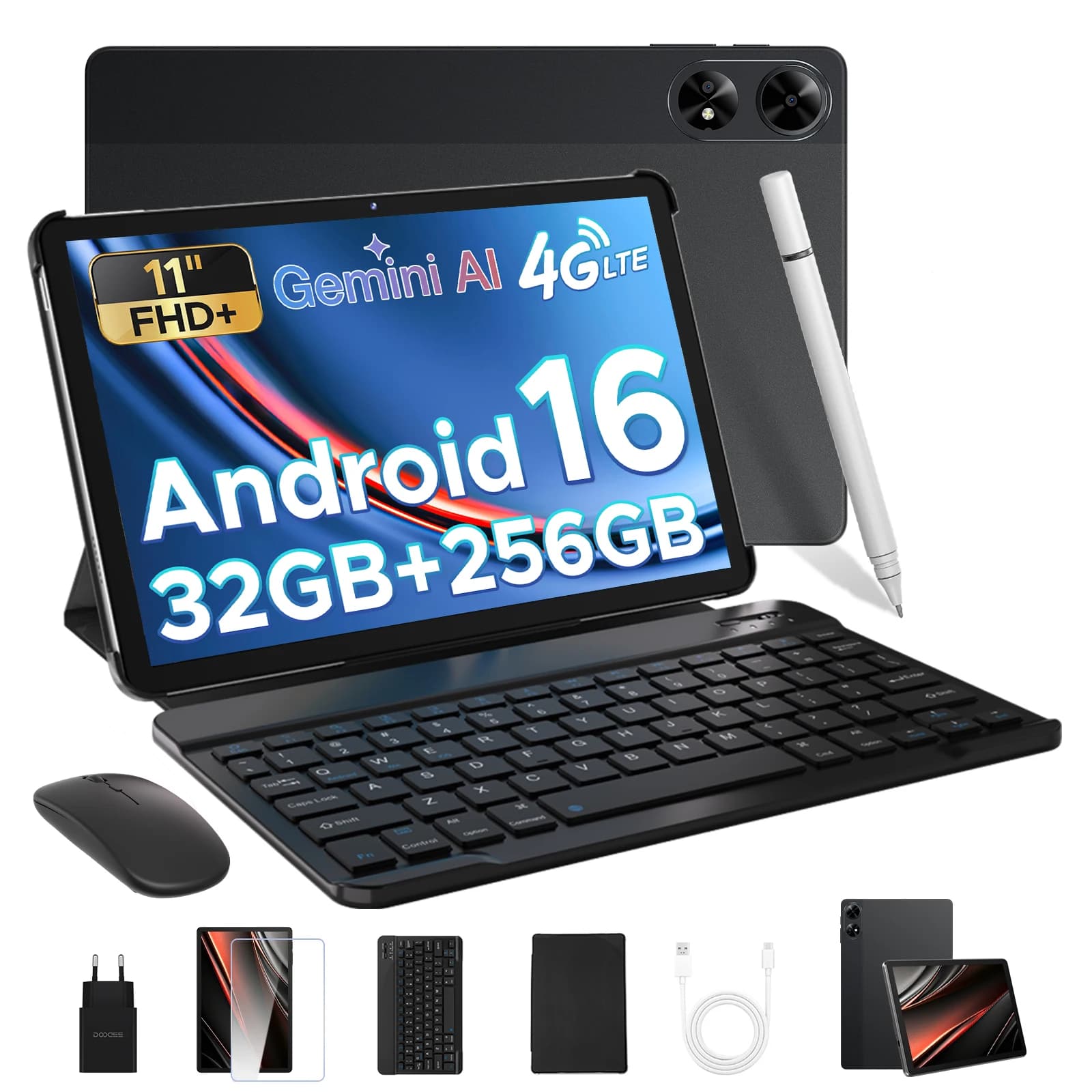 Tablet DOOGEE Tab G6+ da 11 pollici, Android 16 Gemini Al, display FHD+, batteria da 8000 mAh, 32GB+256GB, Widevine L1, doppi altoparlanti, SIM, PC tablet.