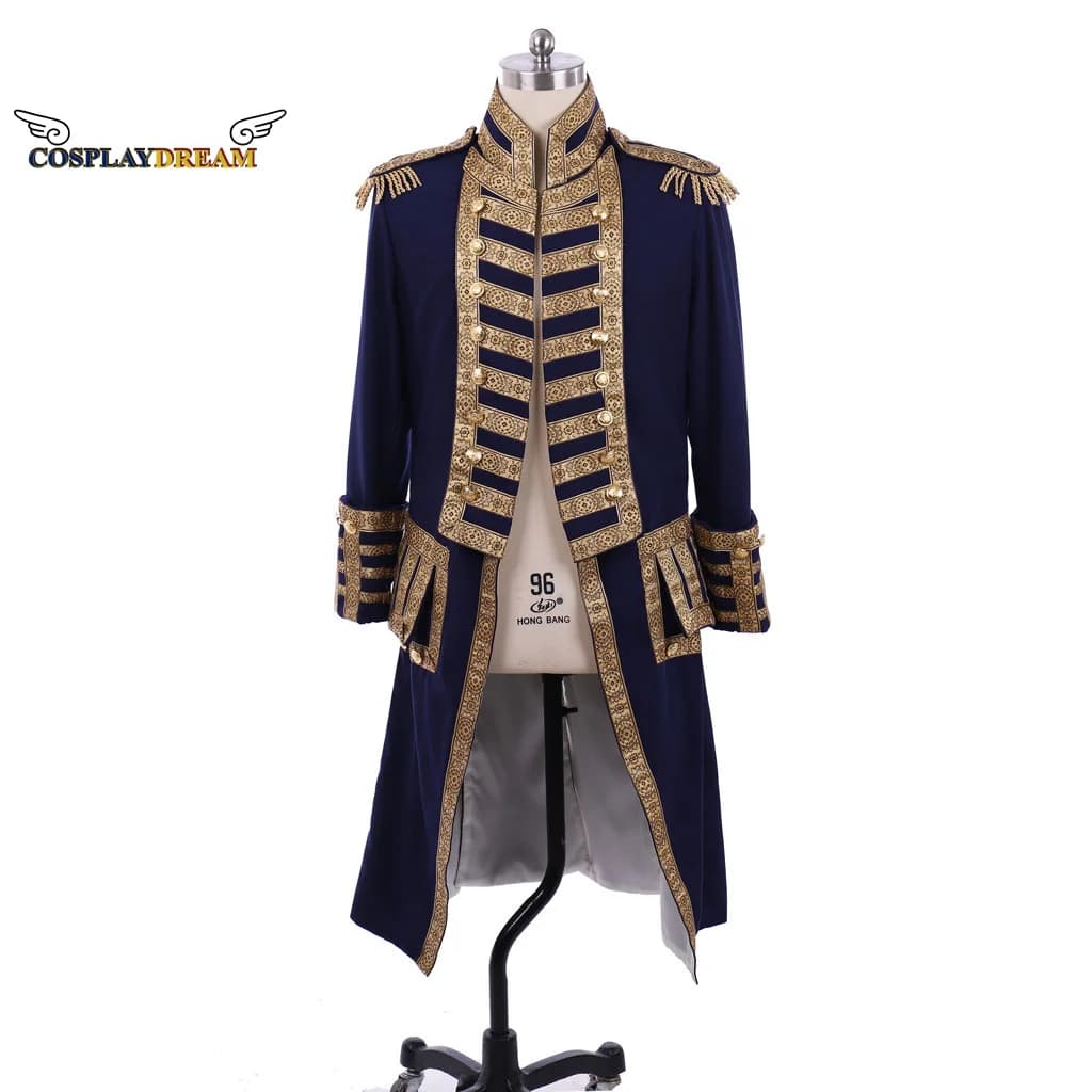 (Disponibile) Cappotto da ufficiale soldato da uomo del XVIII secolo Giacca uniforme ricamata in oro Reggenza coloniale Giacca militare Costumi